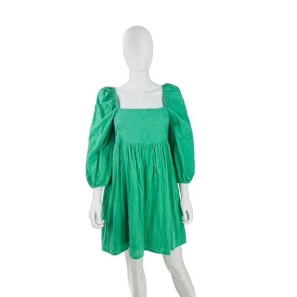 Pomander Place NEW Green Embroidered Puff Sleeve Elizabeth Mini Dress Size  XL